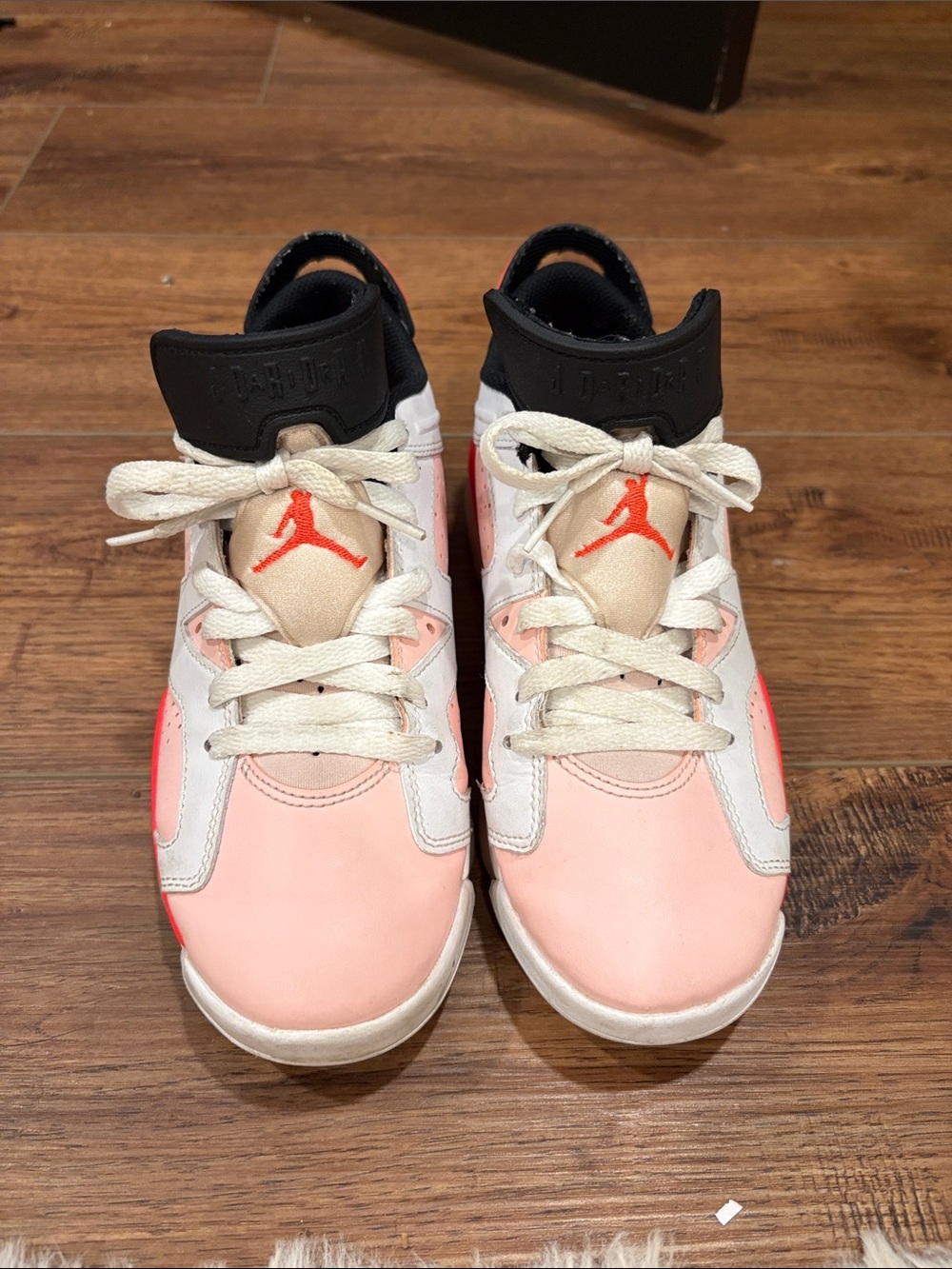 Jordan Kids Pink and White High-Top Sneakers with Coral Jumpman